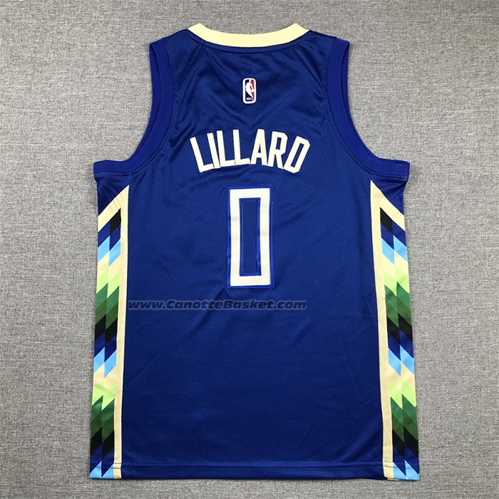 Maglia Bambino Milwaukee Bucks Damian Lillard #0 Citta 2022-23 Blu